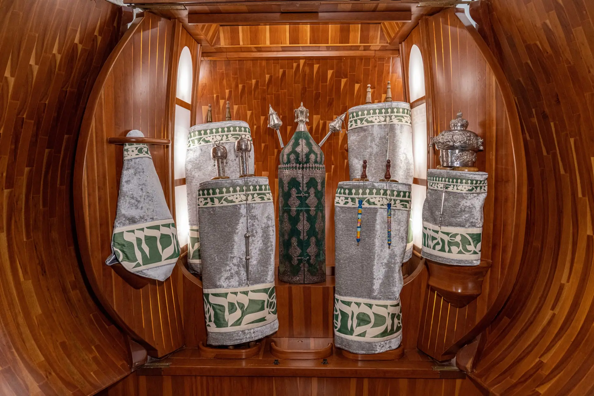 Torahs and Torah covers in the Ark at Temple Beth El