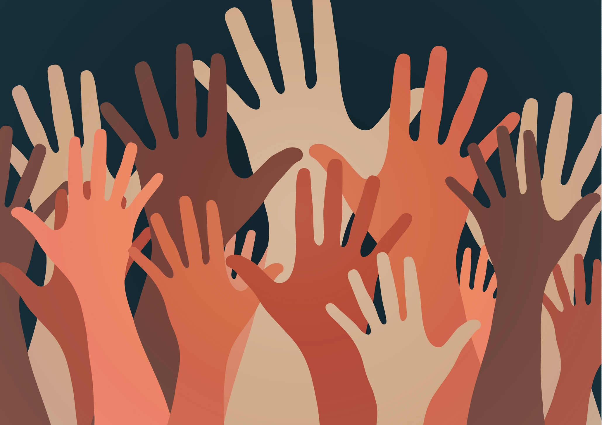 Illustration of hands raising up used in an issue of Equality: Temple Beth El of Boca Raton's Racial Equity newsletter