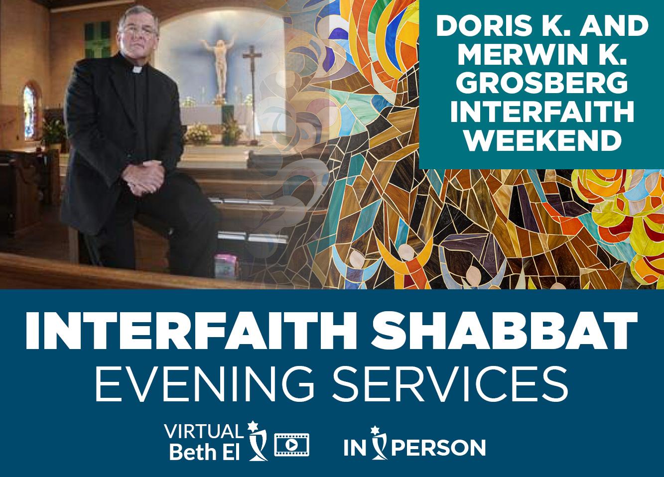 Interfaith Shabbat Services event graphic for Temple Beth El of Boca Raton in collaboration with St. Joan of Arc Catholic Church