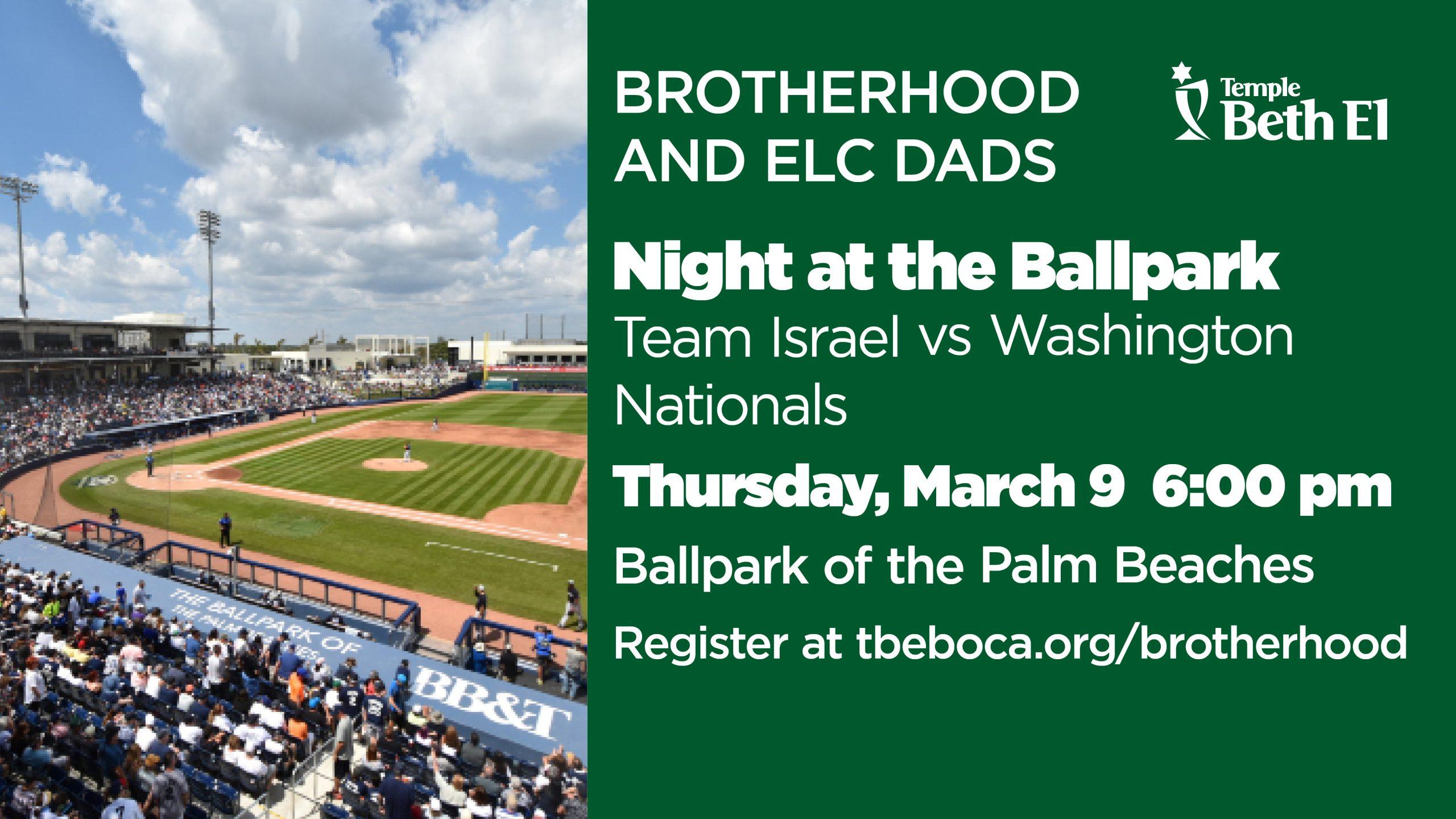 Brotherhood Night at the Ballpark event graphic with Temple Beth El of Boca Raton